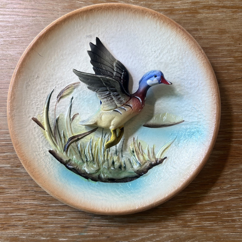 1962 Vintage Napco 3D WOOD DUCK B5728 Decorative Plate Japan 6" Mid Century